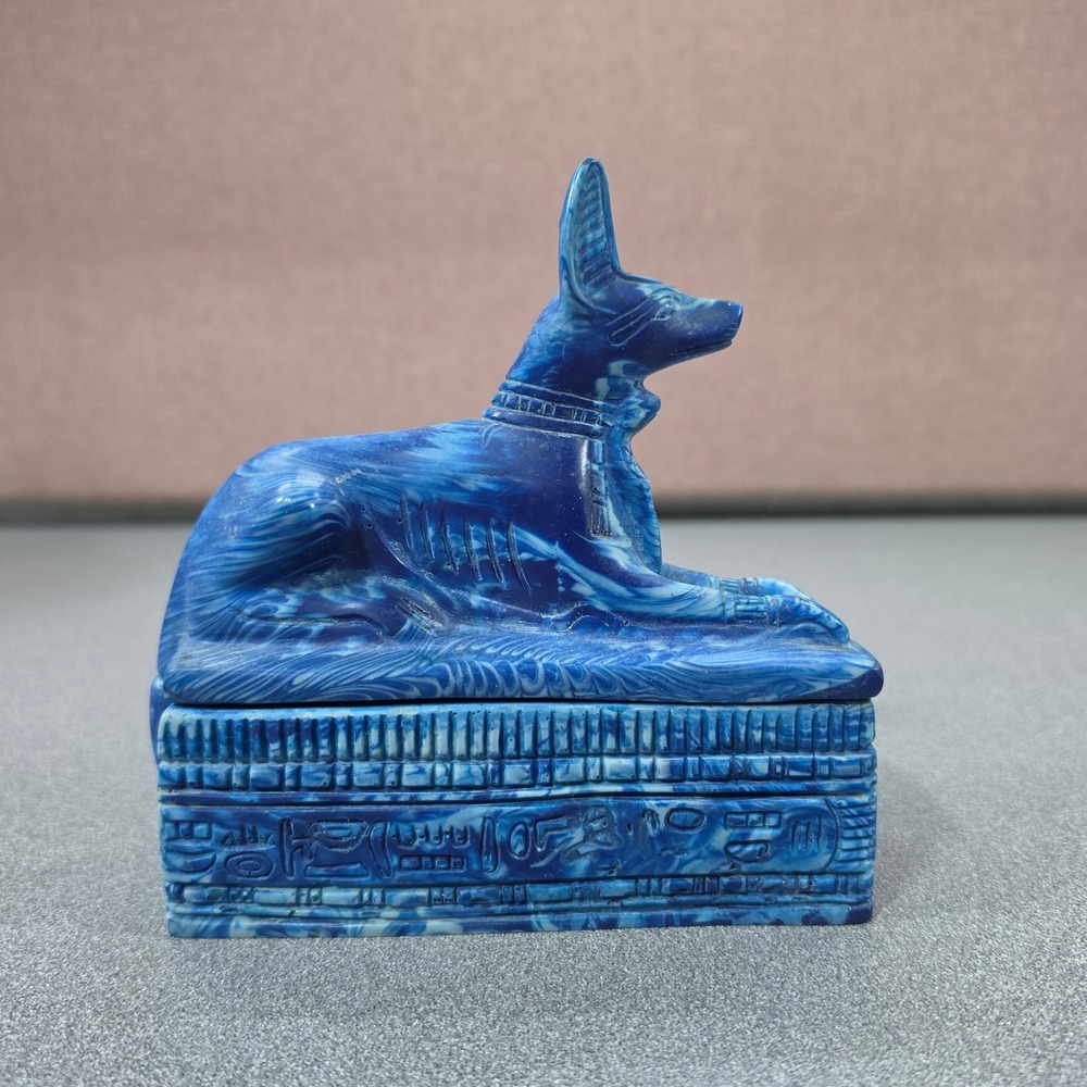 Anubis Trinket/Alter Box Blue Excellent Egyptian Marbled Resin